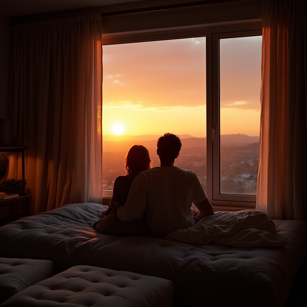 Couple watching sunset together Couple watching sunset together