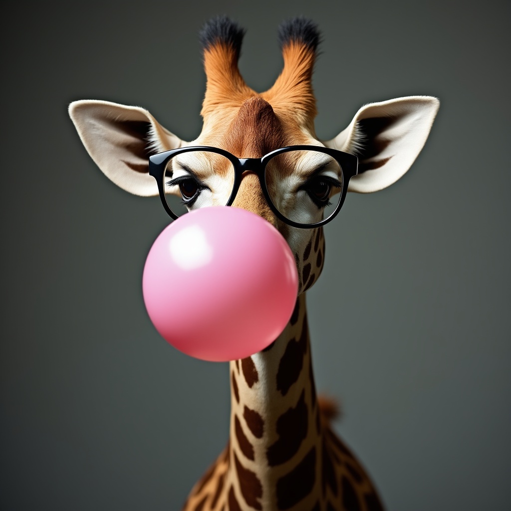 Giraffe blowing bubble gum Giraffe blowing bubble gum
