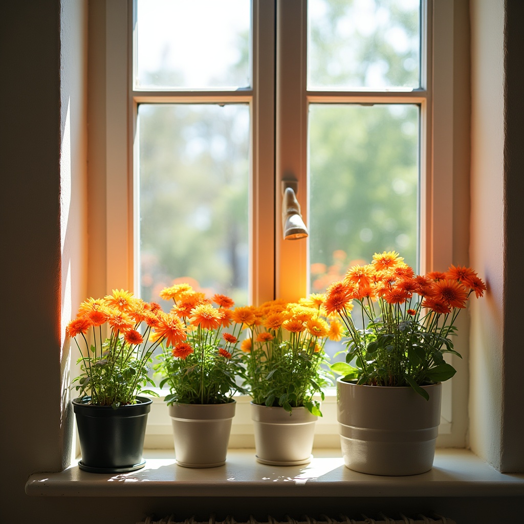 Sunny window with blooming flowers Sunny window with blooming flowers