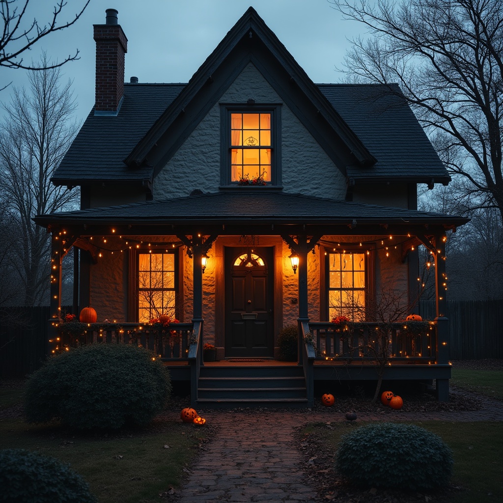 Cozy halloween house at dusk Cozy halloween house at dusk