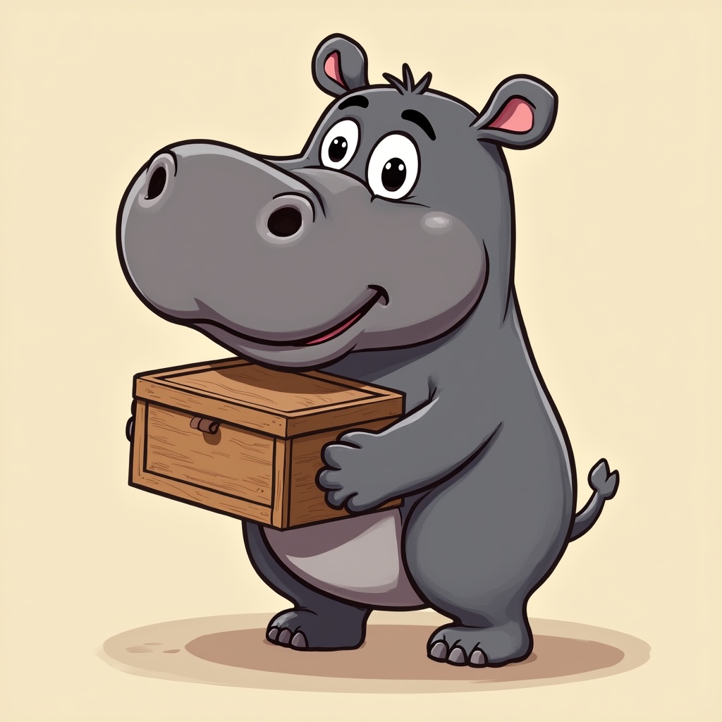 Hippo carrying a wooden box Hippo carrying a wooden box