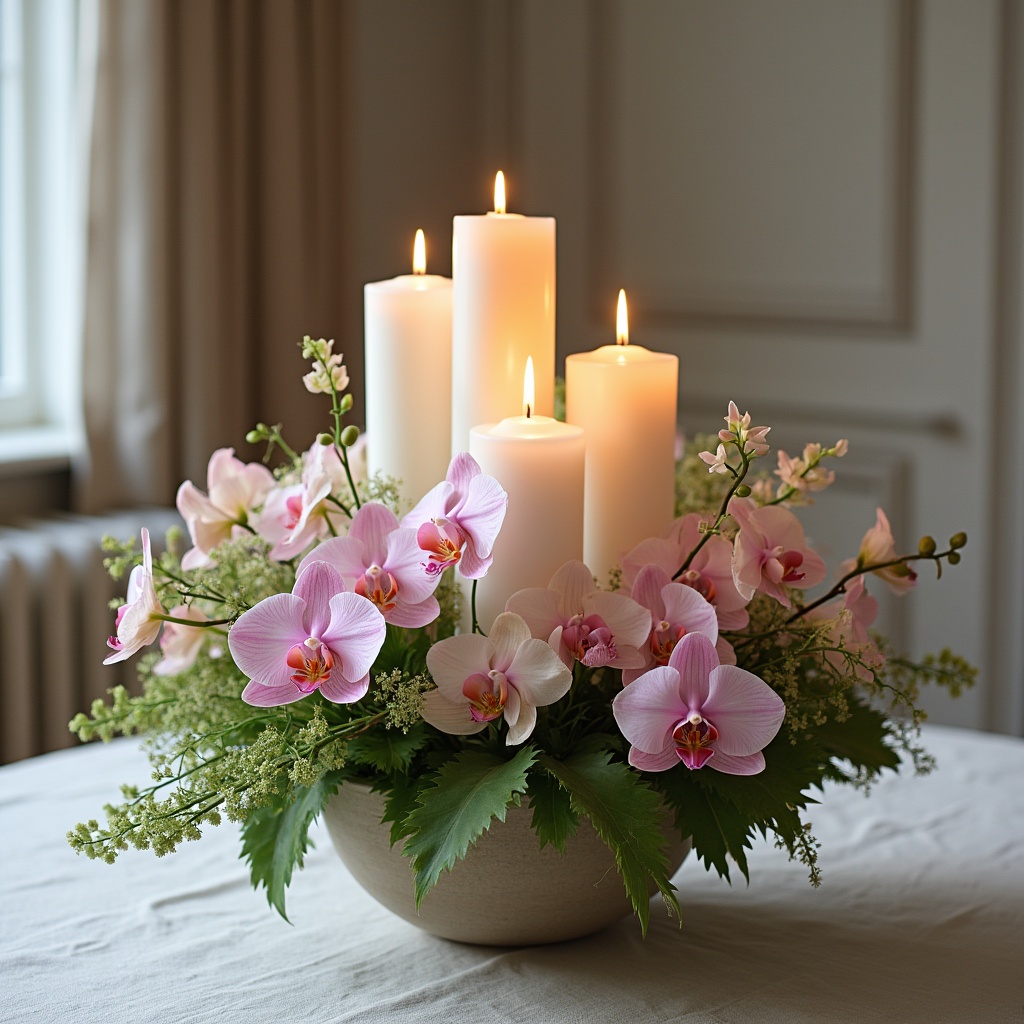Elegant floral arrangement with candles Elegant floral arrangement with candles