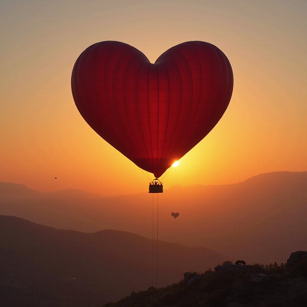 Heart-shaped hot air balloon at sunset Heart-shaped hot air balloon at sunset