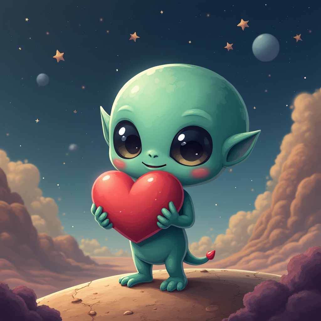 Cute alien holding a heart Cute alien holding a heart