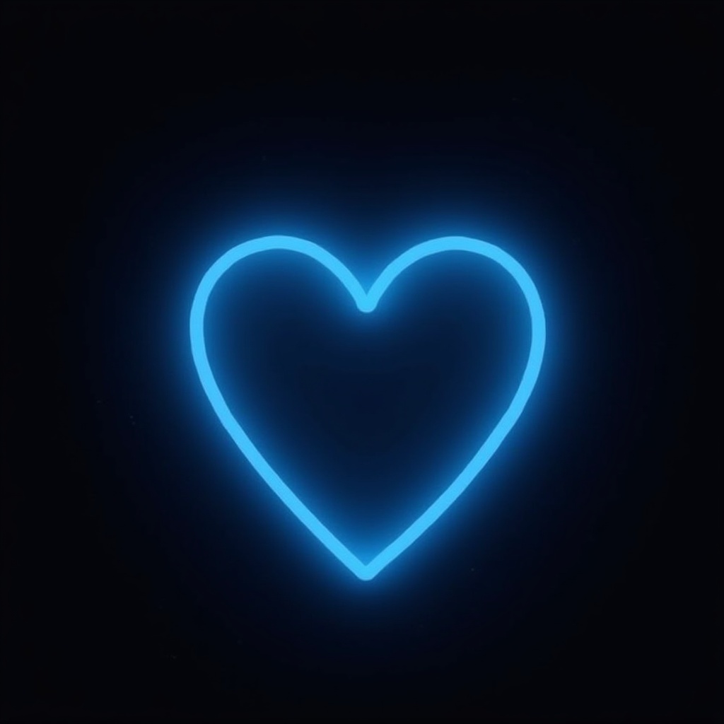 Blue neon heart glowing brightly Blue neon heart glowing brightly