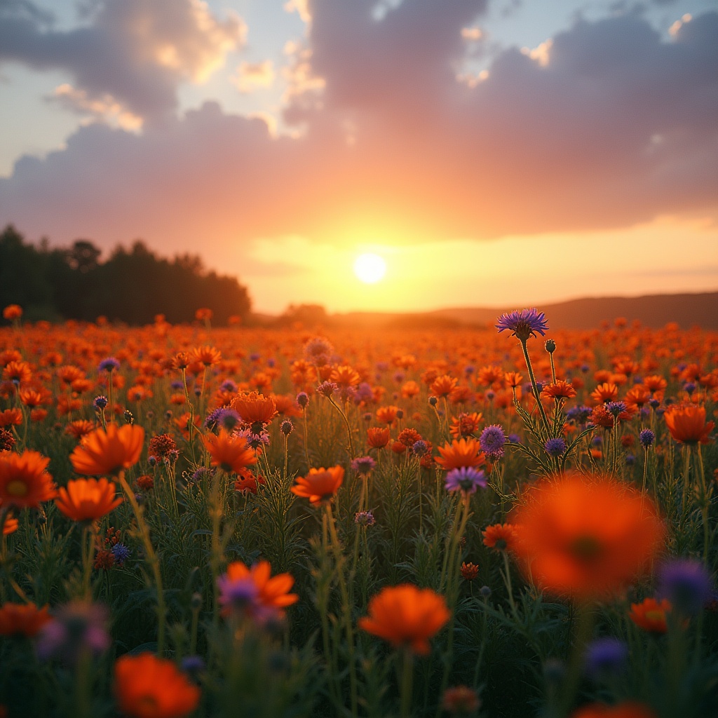 Vibrant sunset over blooming fields Vibrant sunset over blooming fields