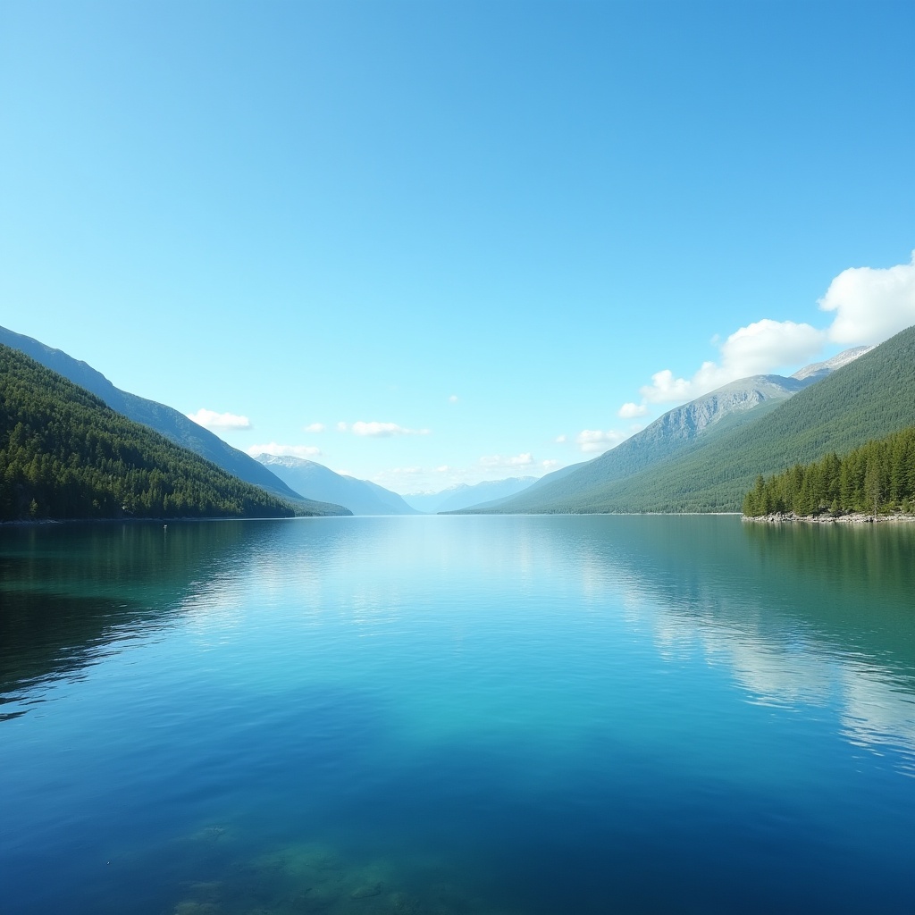 Calm lake surrounded by mountains Calm lake surrounded by mountains