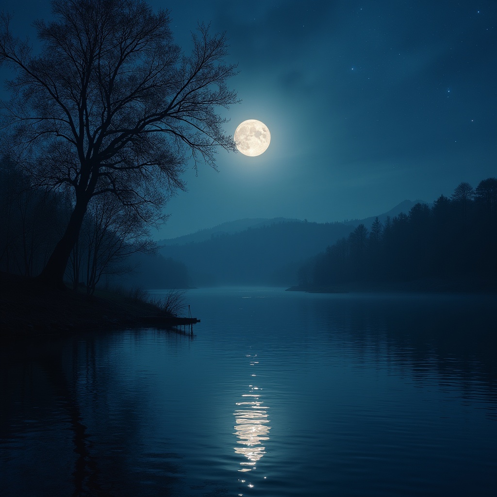 Moonlit night over calm water Moonlit night over calm water