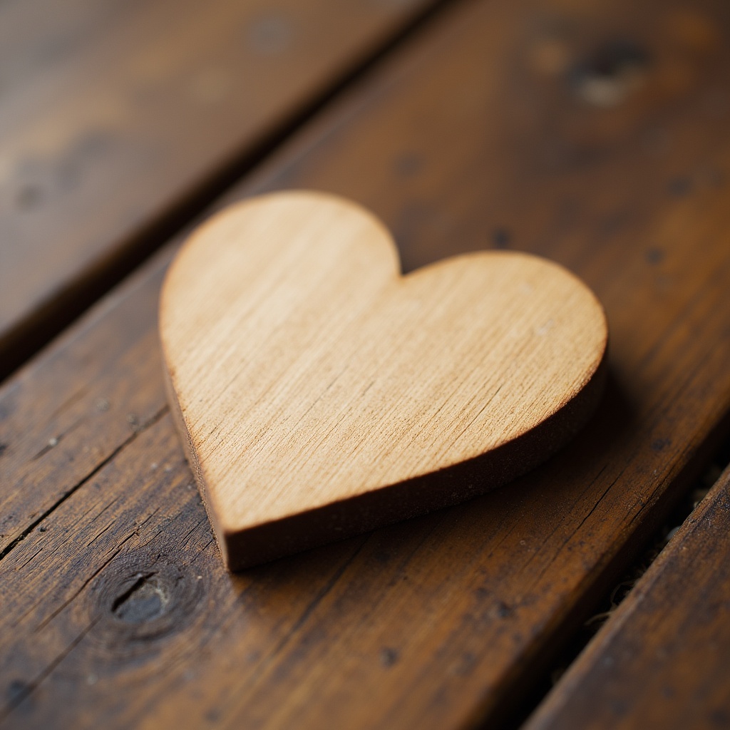 Heart shaped wooden decoration on table Heart shaped wooden decoration on table