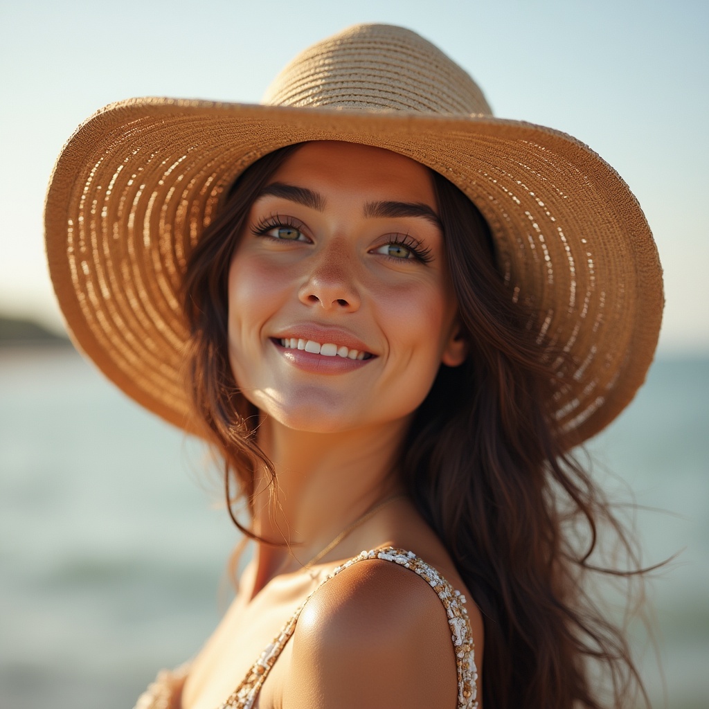 Smiling woman at beach sunset Smiling woman at beach sunset