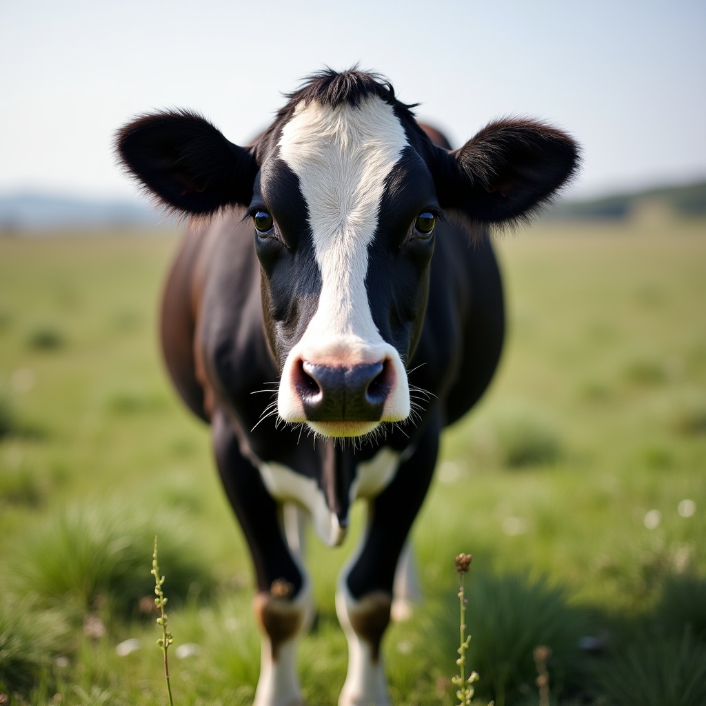 Black and white cow in a field Black and white cow in a field