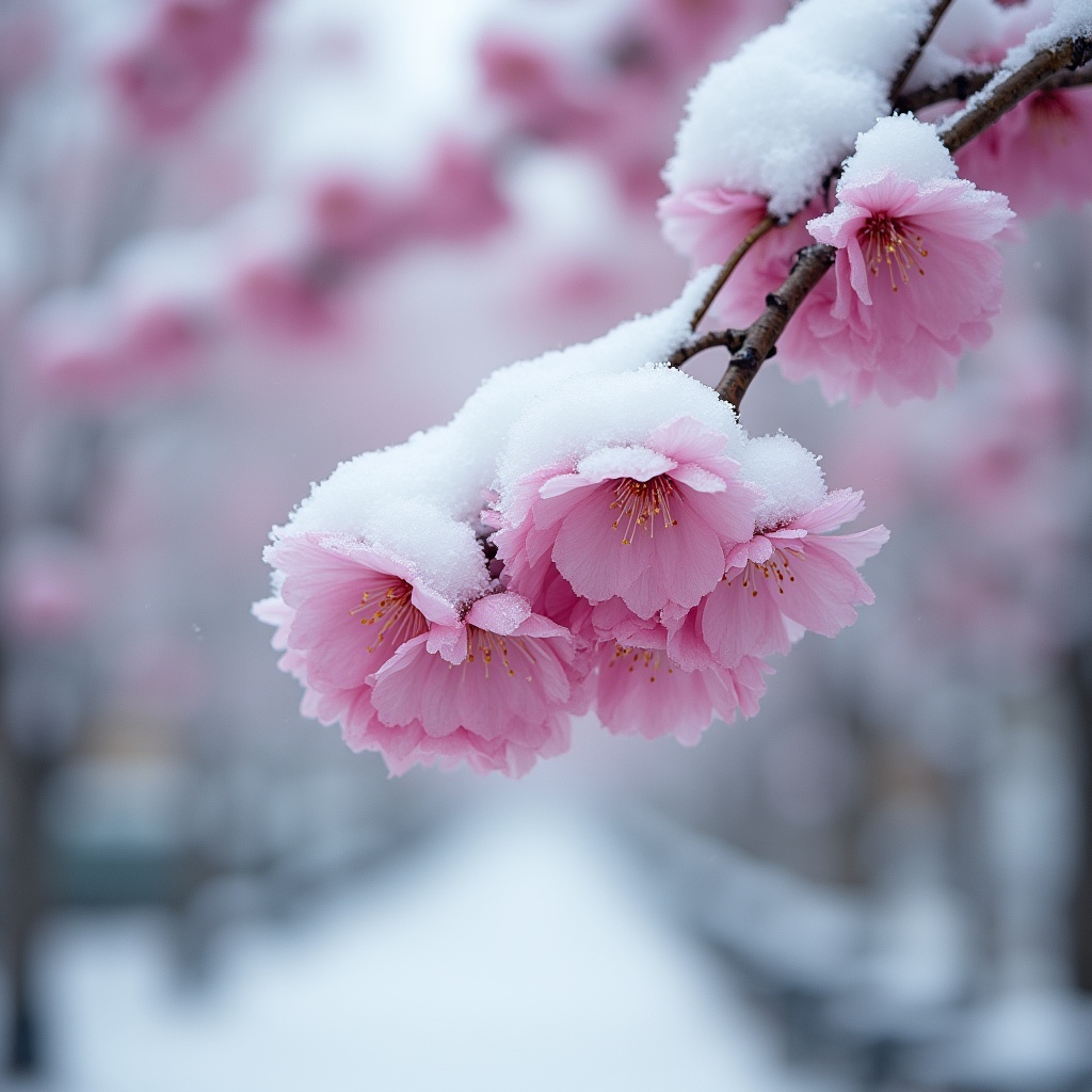 Cherry blossoms in winter snow Cherry blossoms in winter snow