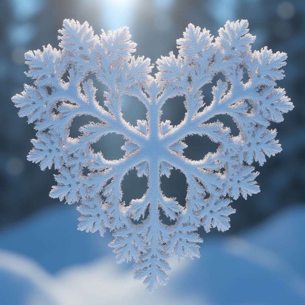 Heart-shaped snowflake in winter Heart-shaped snowflake in winter