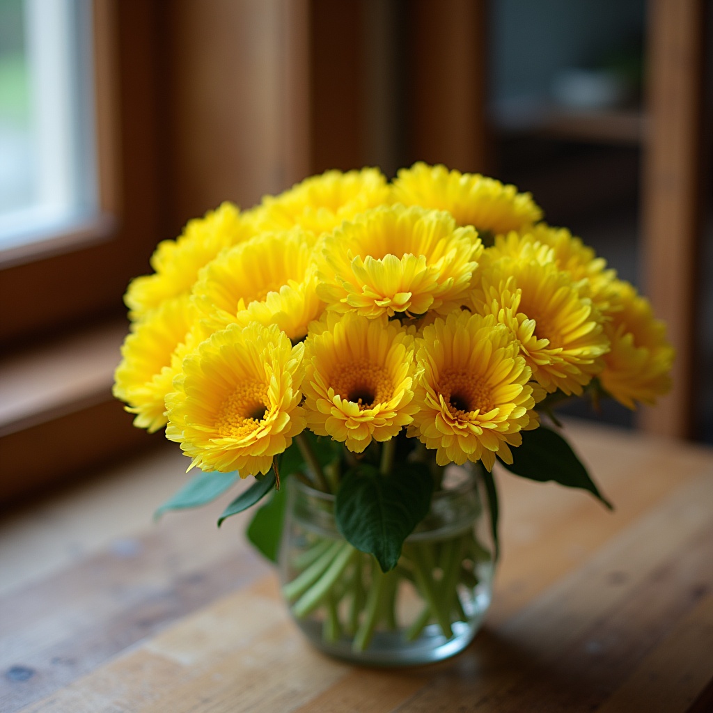 Bright yellow flowers in a vase Bright yellow flowers in a vase