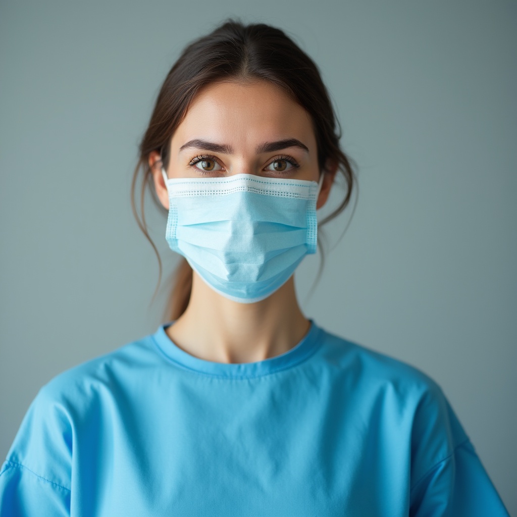 Health worker in blue scrubs and mask Health worker in blue scrubs and mask