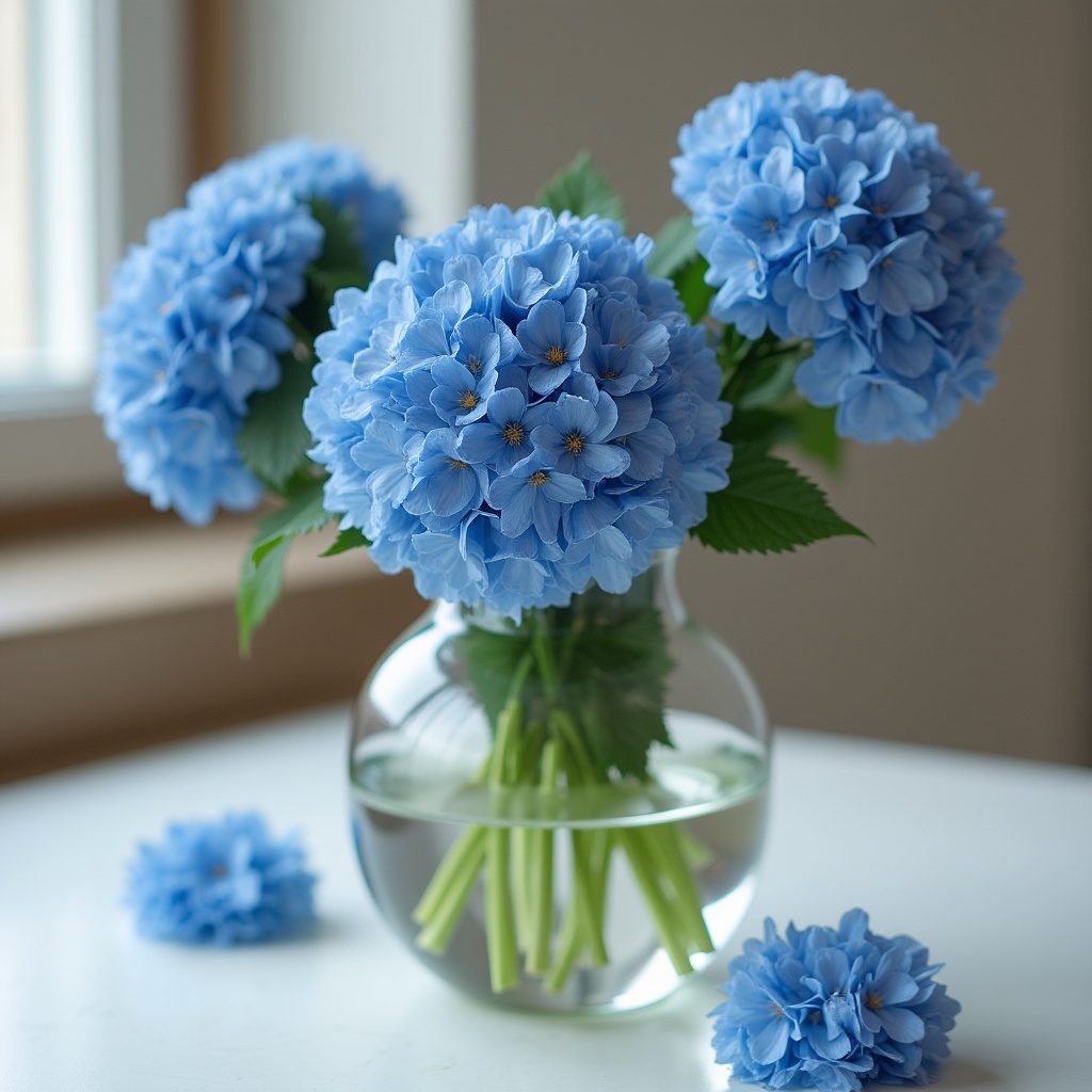Blue flowers in a glass vase Blue flowers in a glass vase