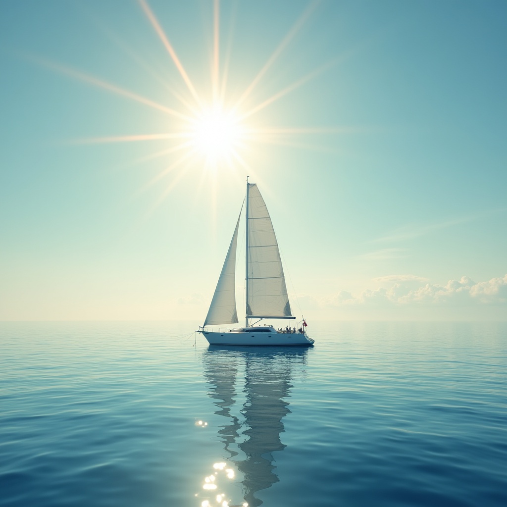 Sailboat on calm water under sunlight Sailboat on calm water under sunlight