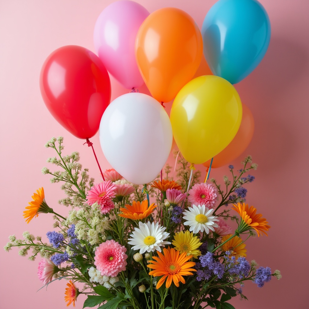 Colorful balloons and flowers arrangement Colorful balloons and flowers arrangement