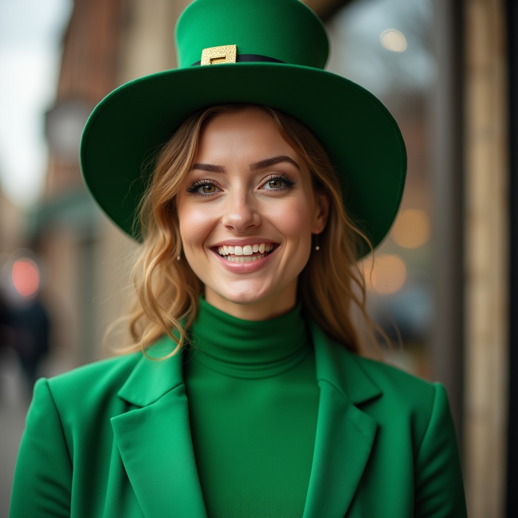 Woman in green hat smiling Woman in green hat smiling