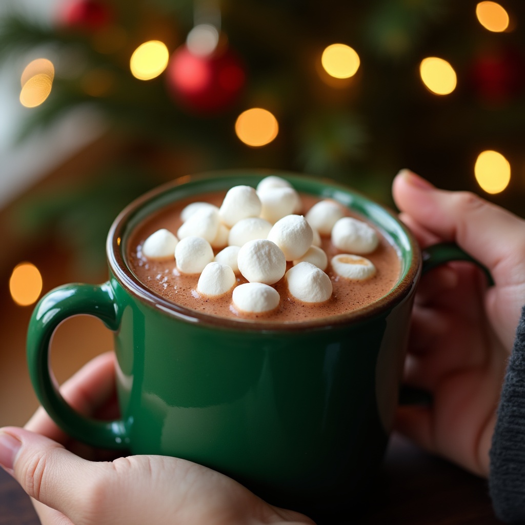 Hot chocolate with marshmallows in winter Hot chocolate with marshmallows in winter