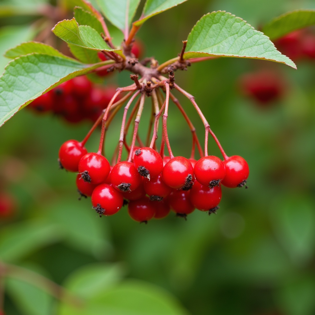 Red berries on green branch Red berries on green branch