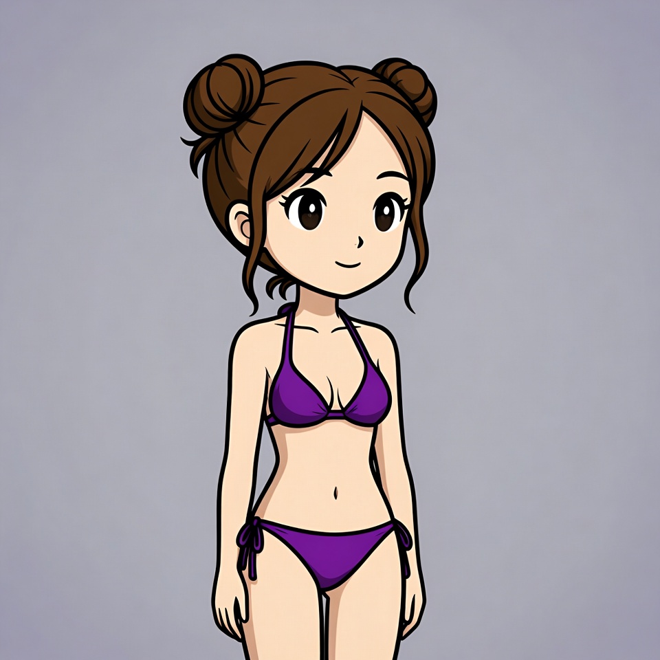 Character in purple swimsuit at beach Character in purple swimsuit at beach