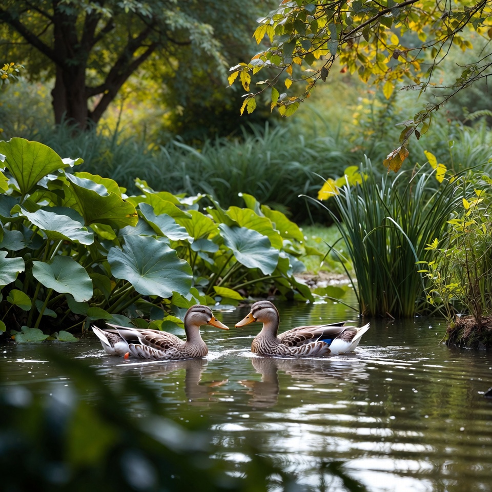 Ducks swimming in garden pond Ducks swimming in garden pond