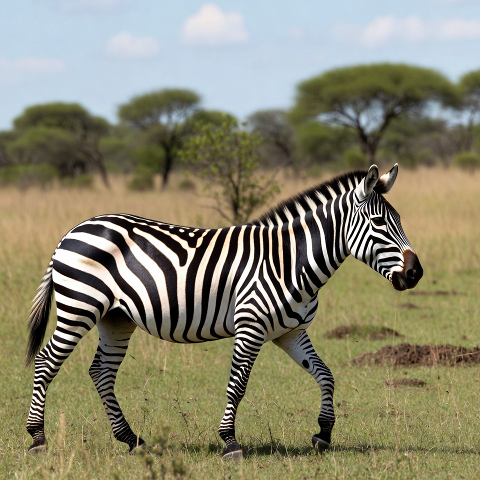 Zebra walking in open field Zebra walking in open field