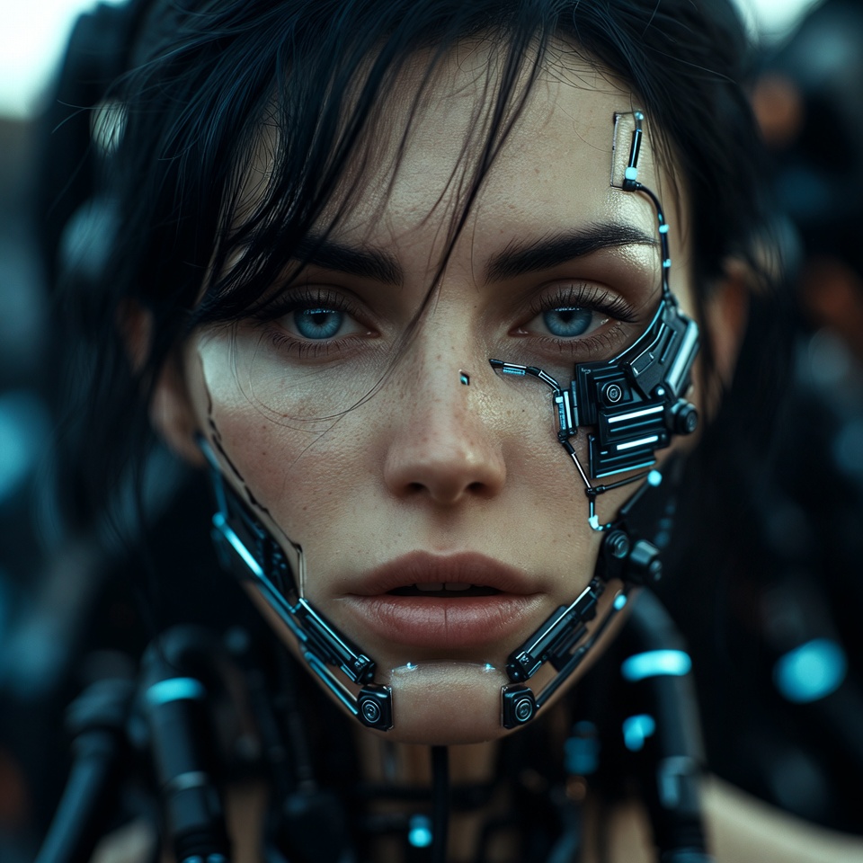 Robot face in close-up shot Robot face in close-up shot