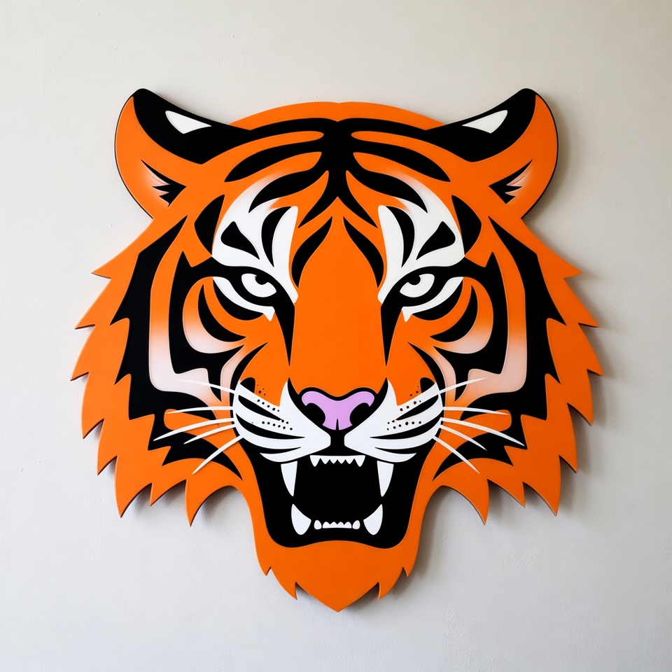 Tiger head wall art display in a room Tiger head wall art display in a room