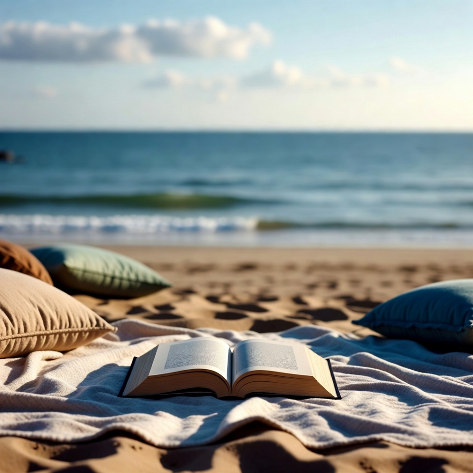 Reading by the ocean during sunset Reading by the ocean during sunset