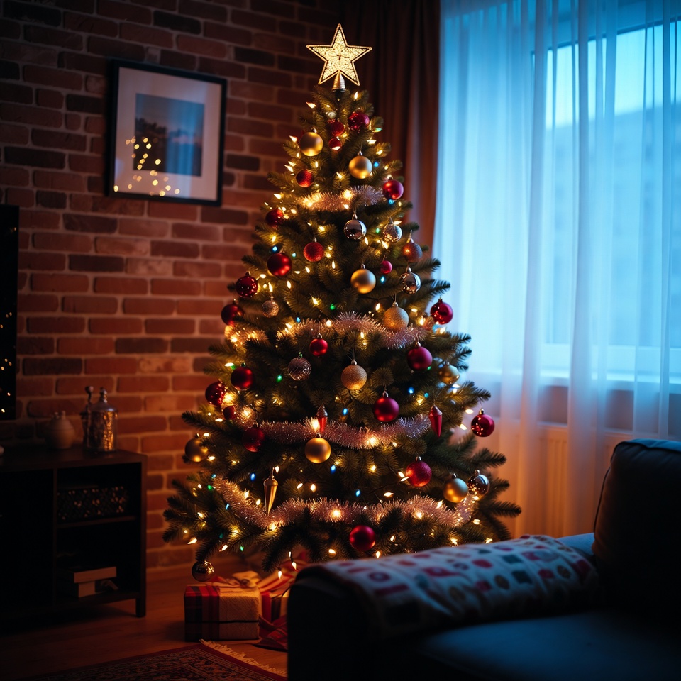 Christmas tree in cozy living room Christmas tree in cozy living room