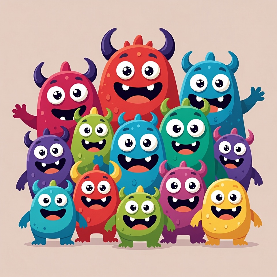 Group of colorful cartoon monsters together Group of colorful cartoon monsters together