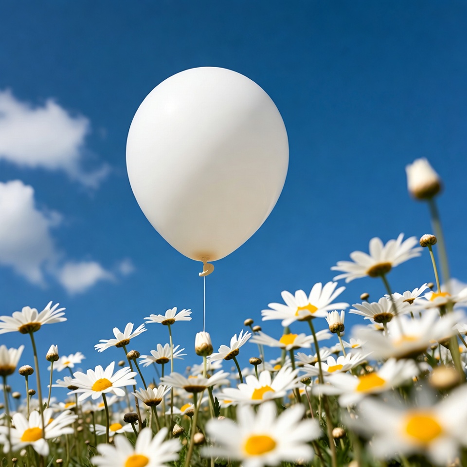 Balloon hovering over daisies Balloon hovering over daisies