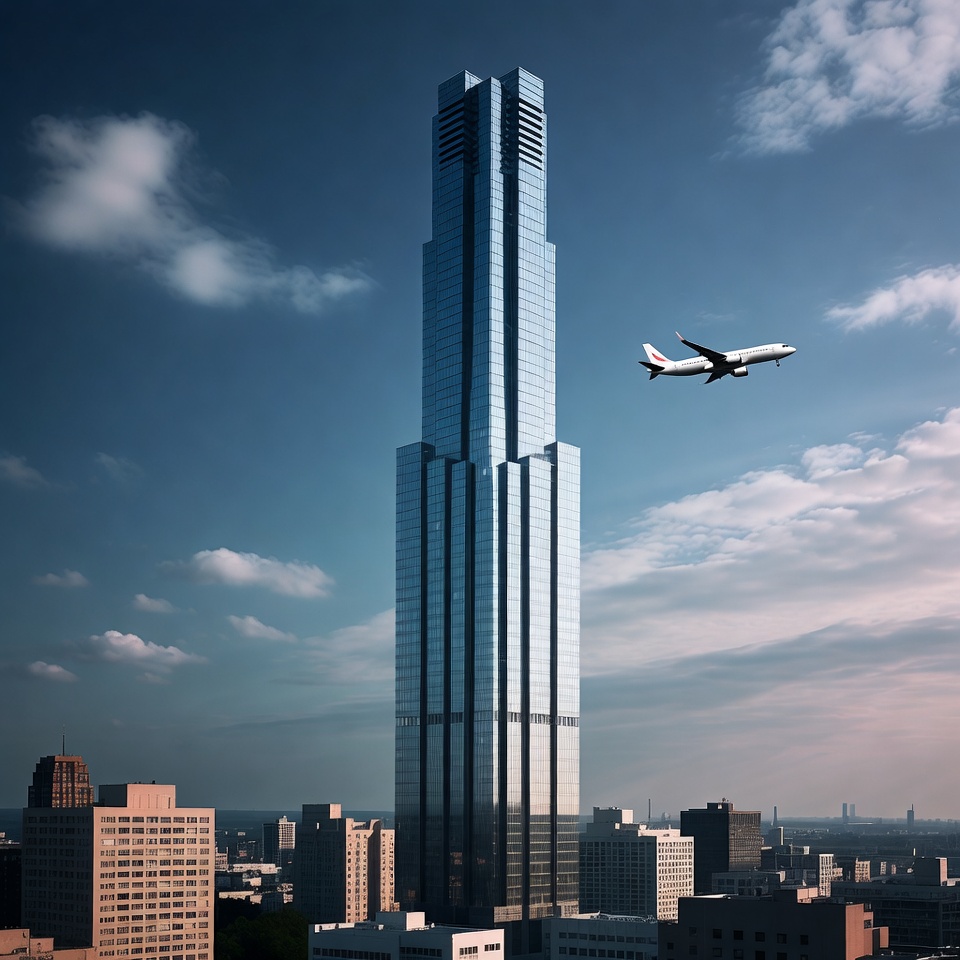 Skyline view with an airplane Skyline view with an airplane