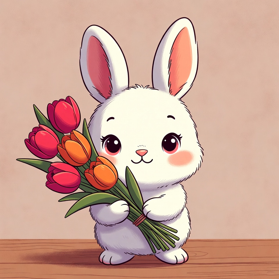 Bunny holding a flower bouquet Bunny holding a flower bouquet