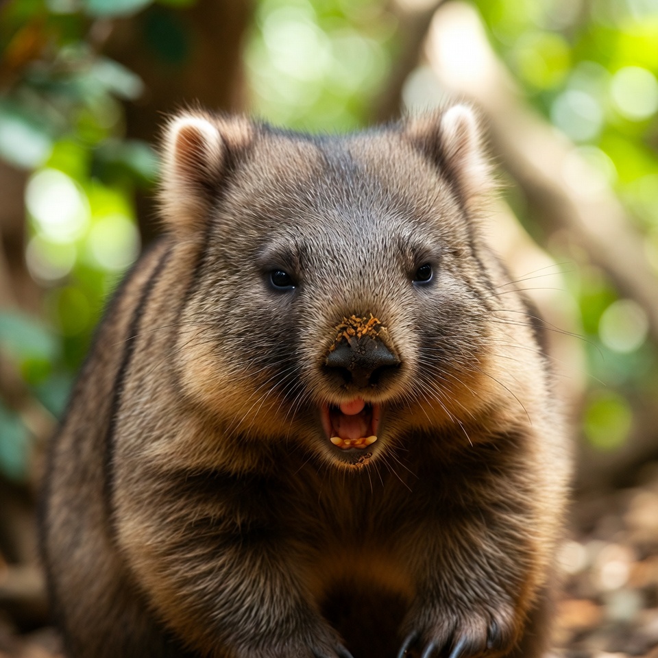 Wombat walking in forest area Wombat walking in forest area