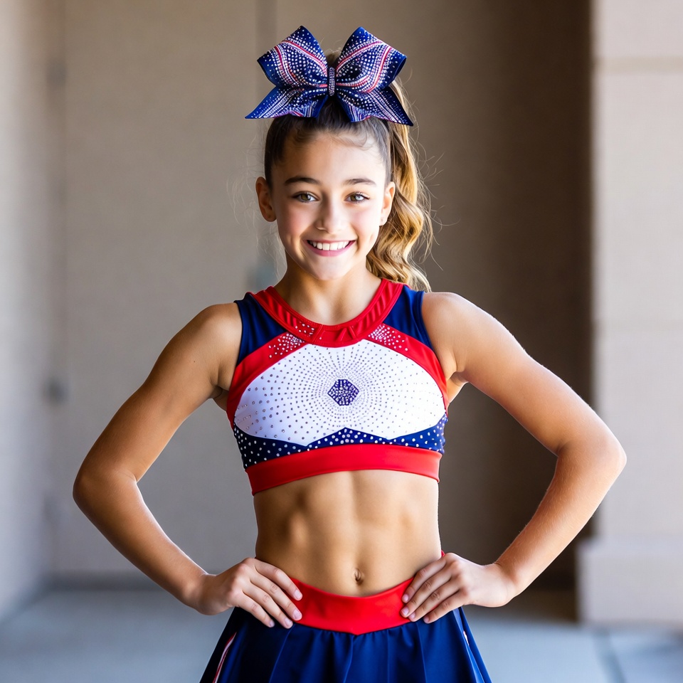 Cheerleader poses in colorful outfit Cheerleader poses in colorful outfit