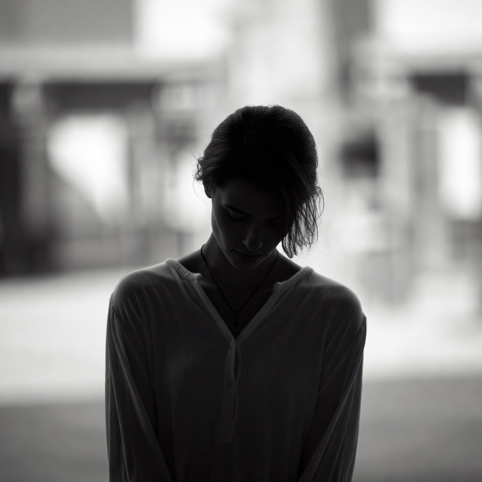 Woman standing alone in shadow Woman standing alone in shadow