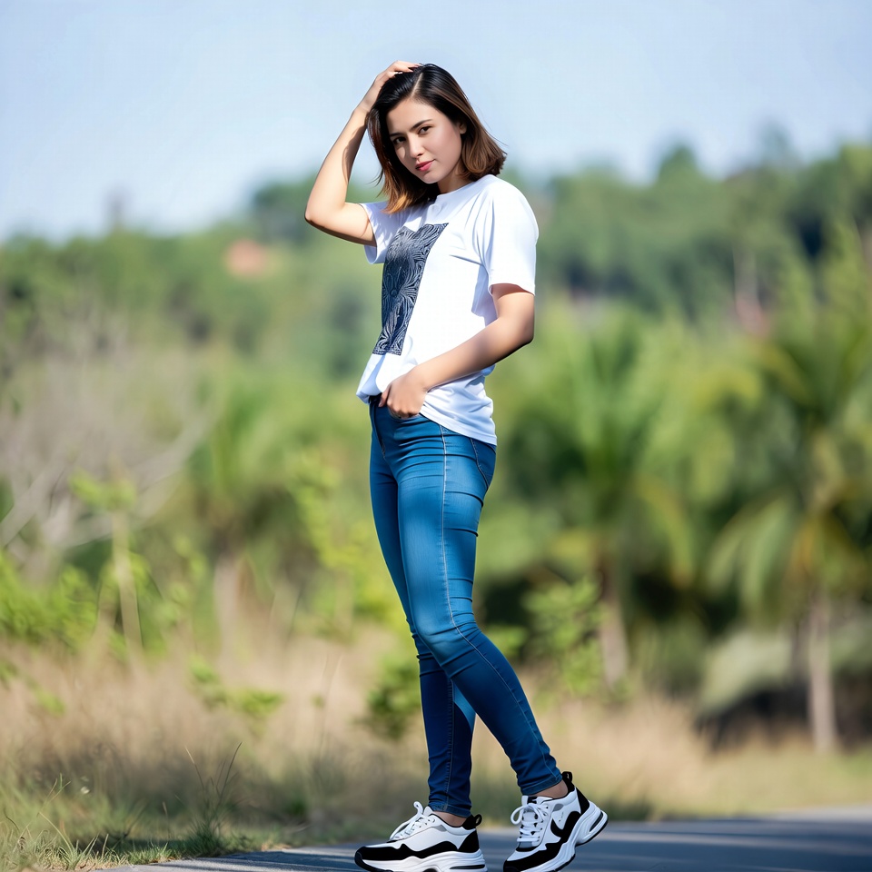 Young woman standing on road Young woman standing on road