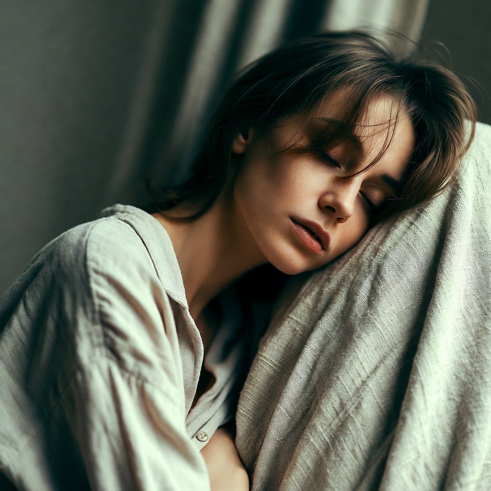Woman resting against pillow Woman resting against pillow