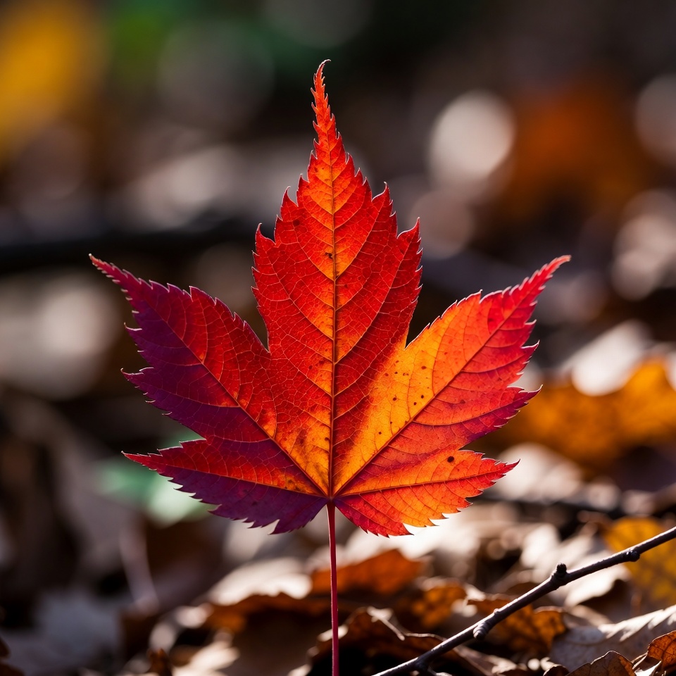 Bright red leaf in autumn forest Bright red leaf in autumn forest