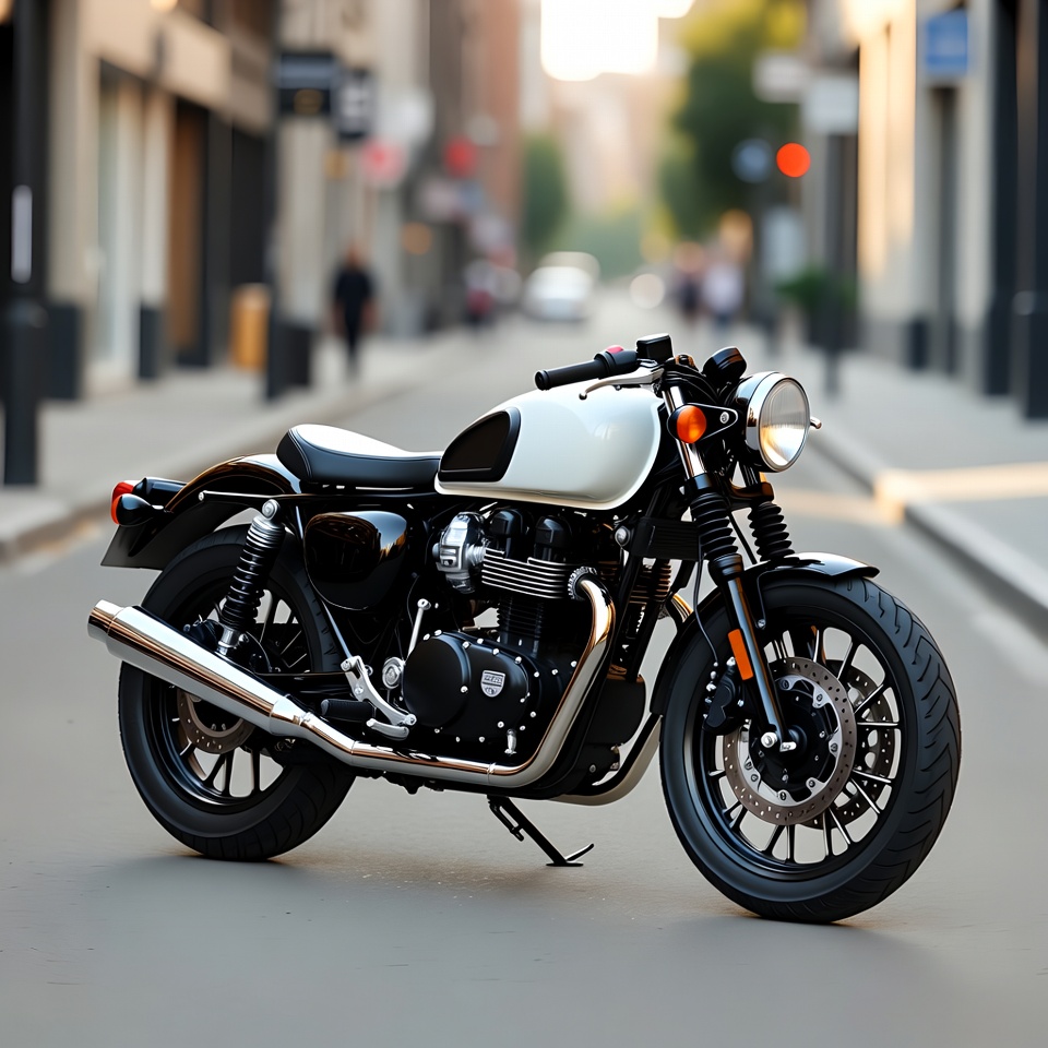 Motorcycle parked on city street Motorcycle parked on city street