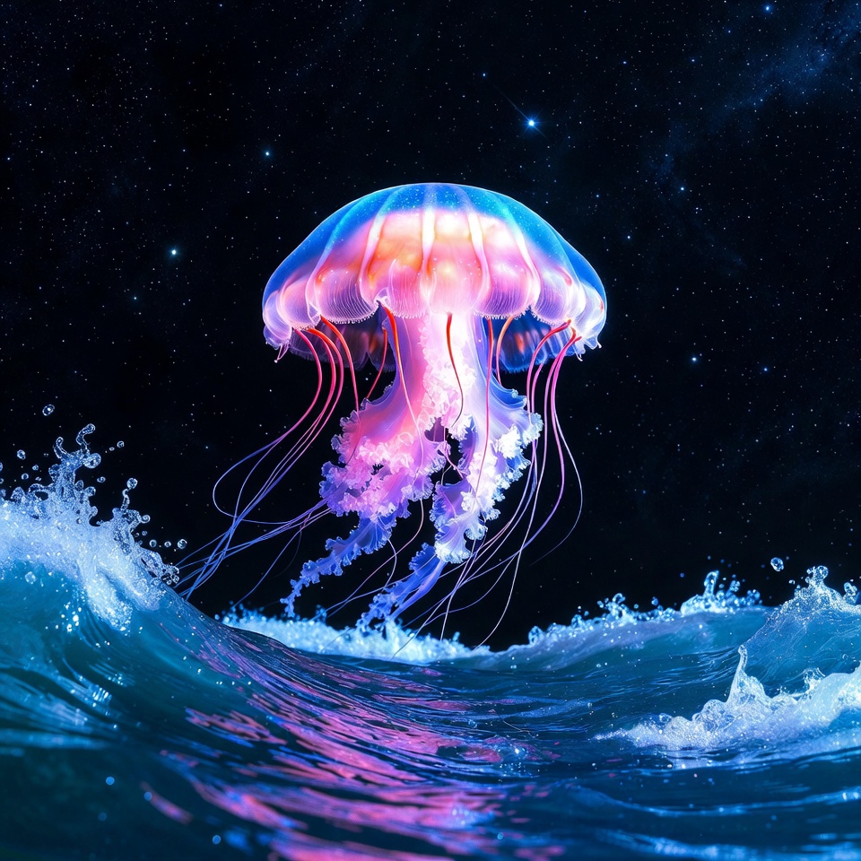 Jellyfish swimming in dark ocean Jellyfish swimming in dark ocean