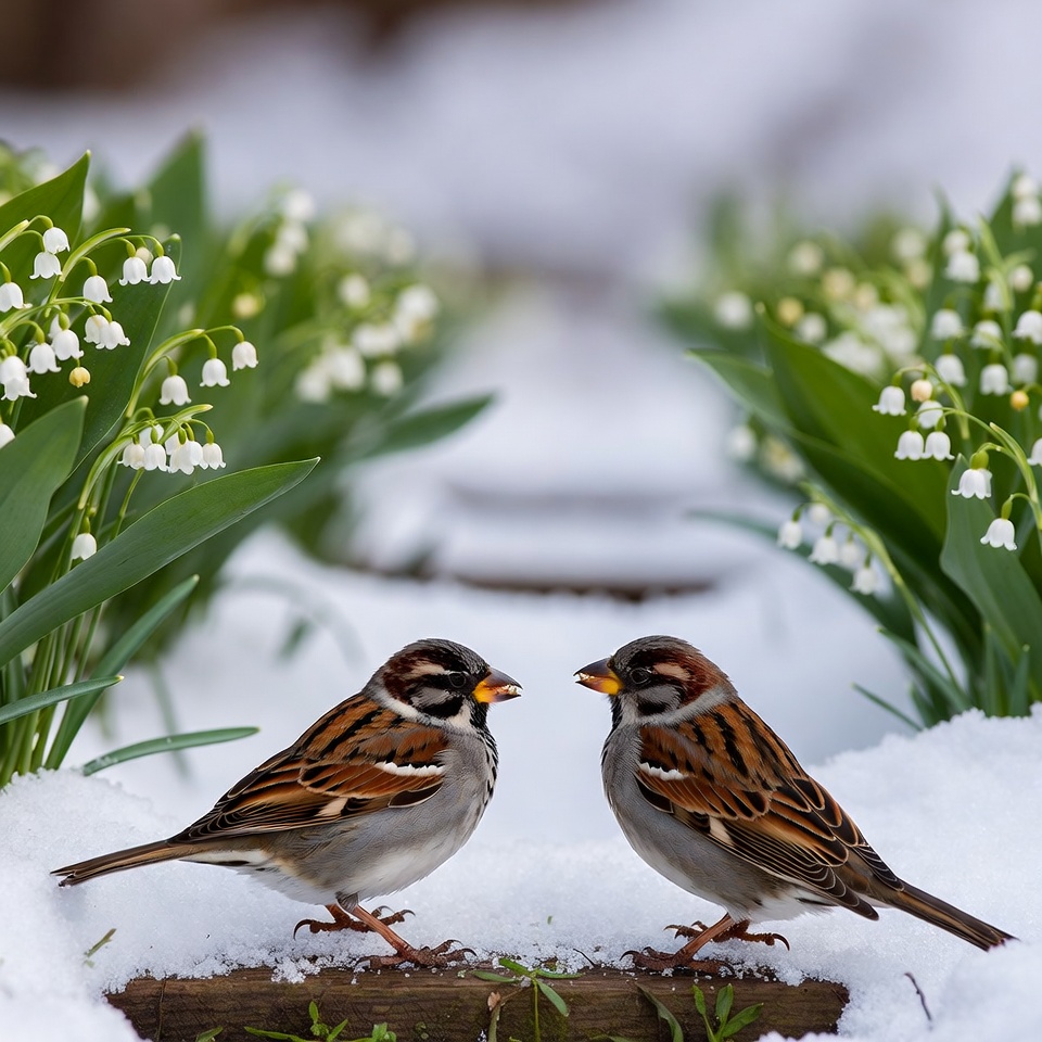 Two birds in winter snow Two birds in winter snow