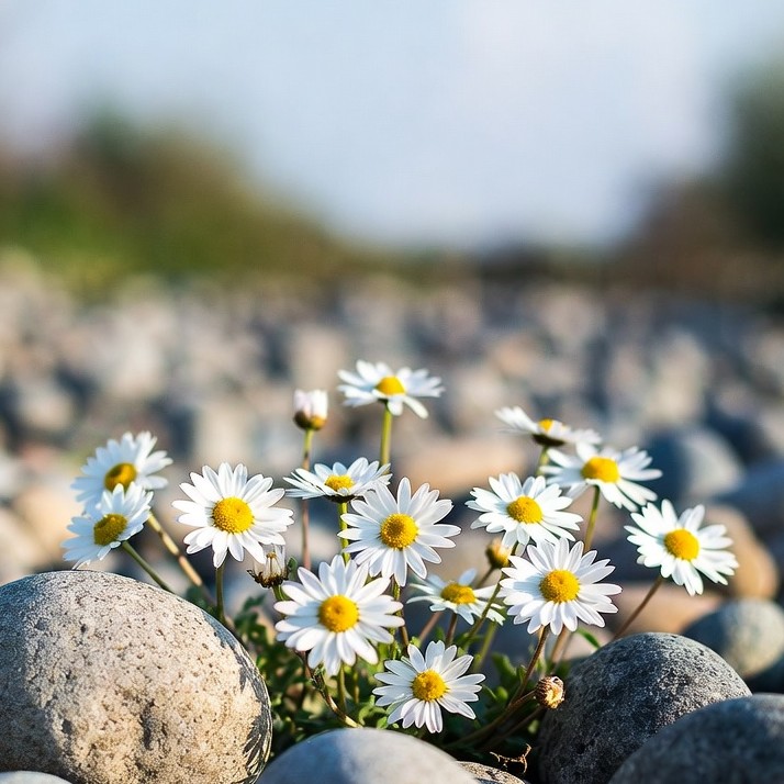 Wildflowers grow among stones Wildflowers grow among stones