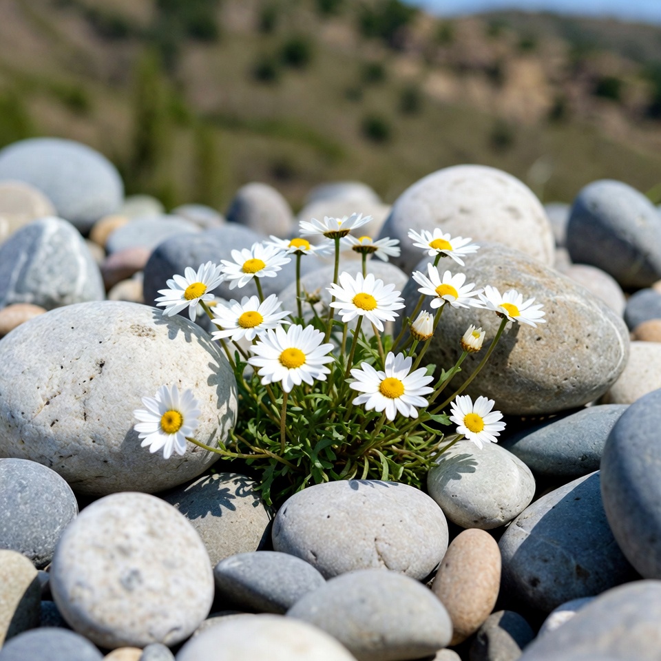 Flowers growing among stones in nature Flowers growing among stones in nature