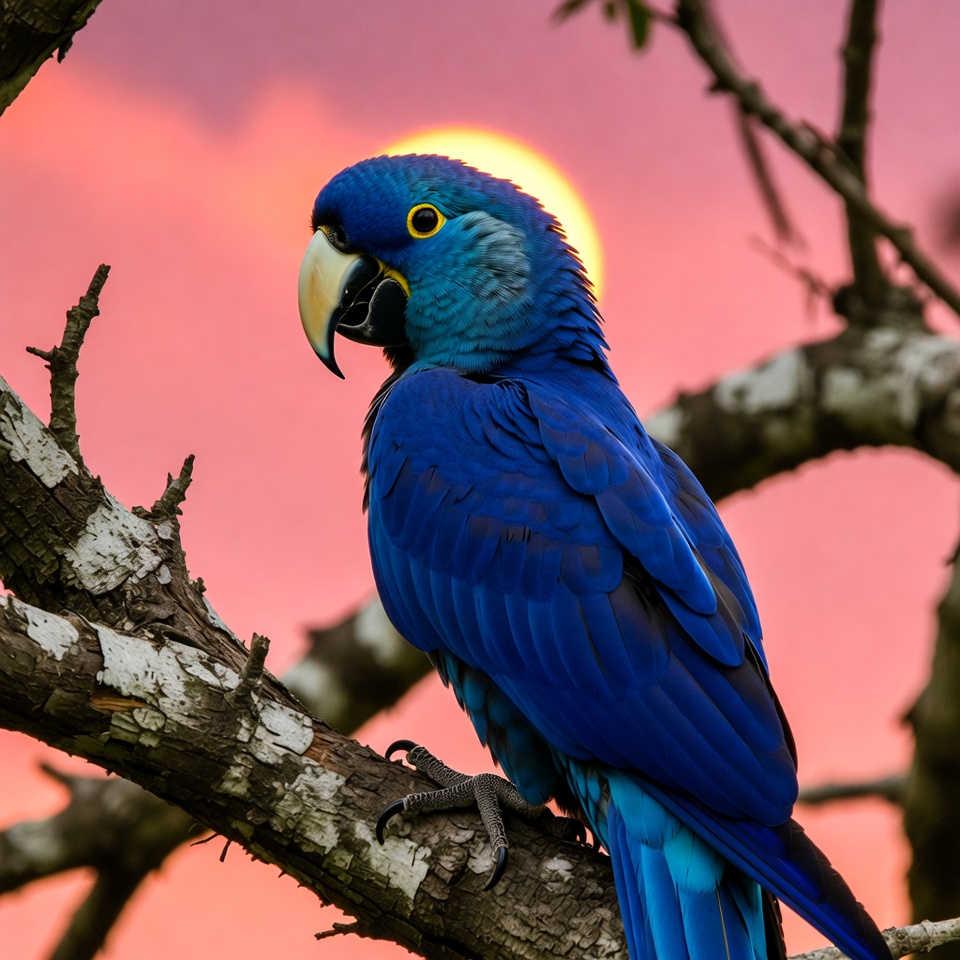 Blue parrot at sunset in nature Blue parrot at sunset in nature