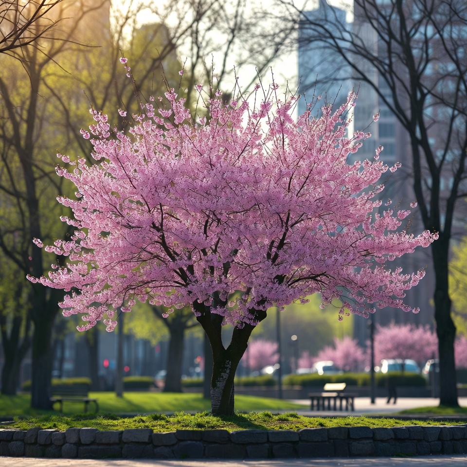 Cherry blossom tree in city park Cherry blossom tree in city park