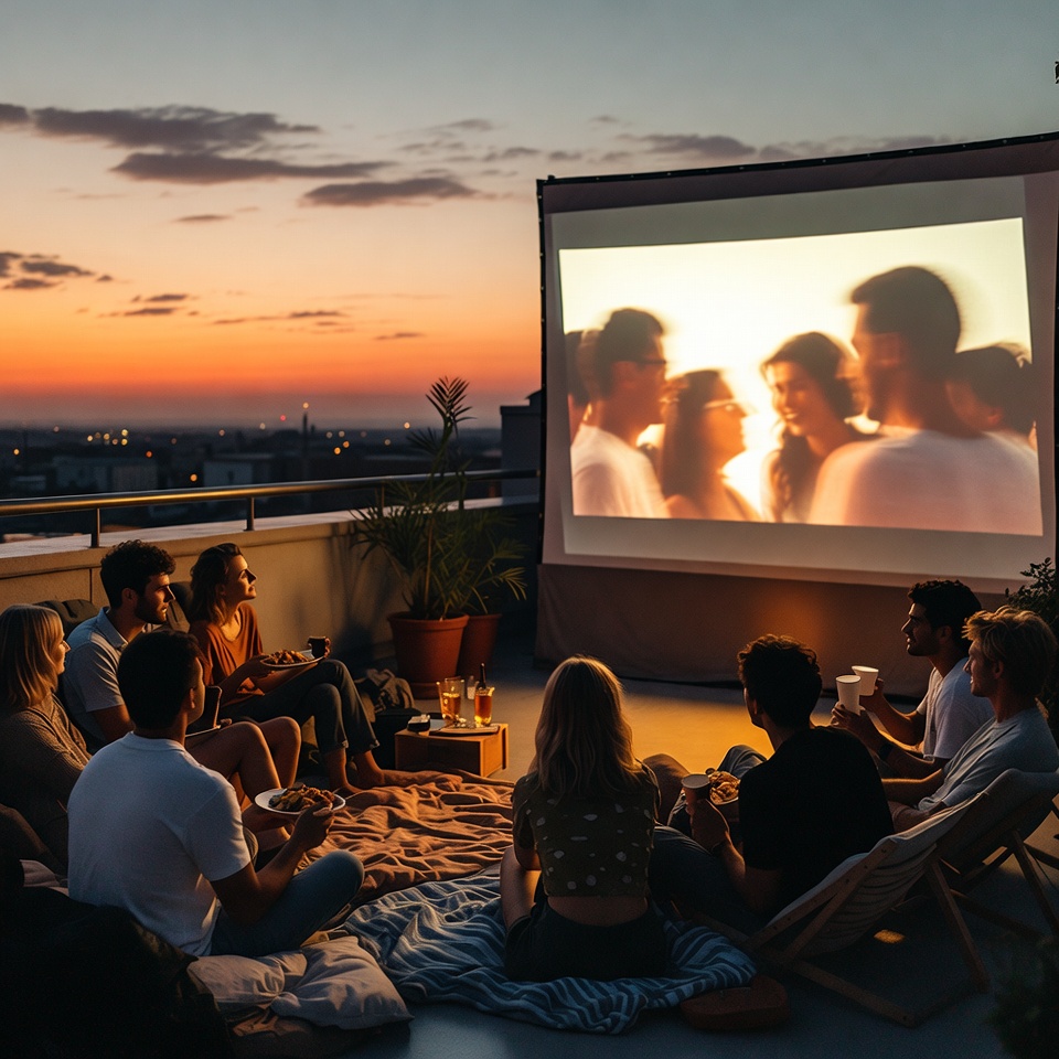 Movie night on the rooftop at sunset Movie night on the rooftop at sunset